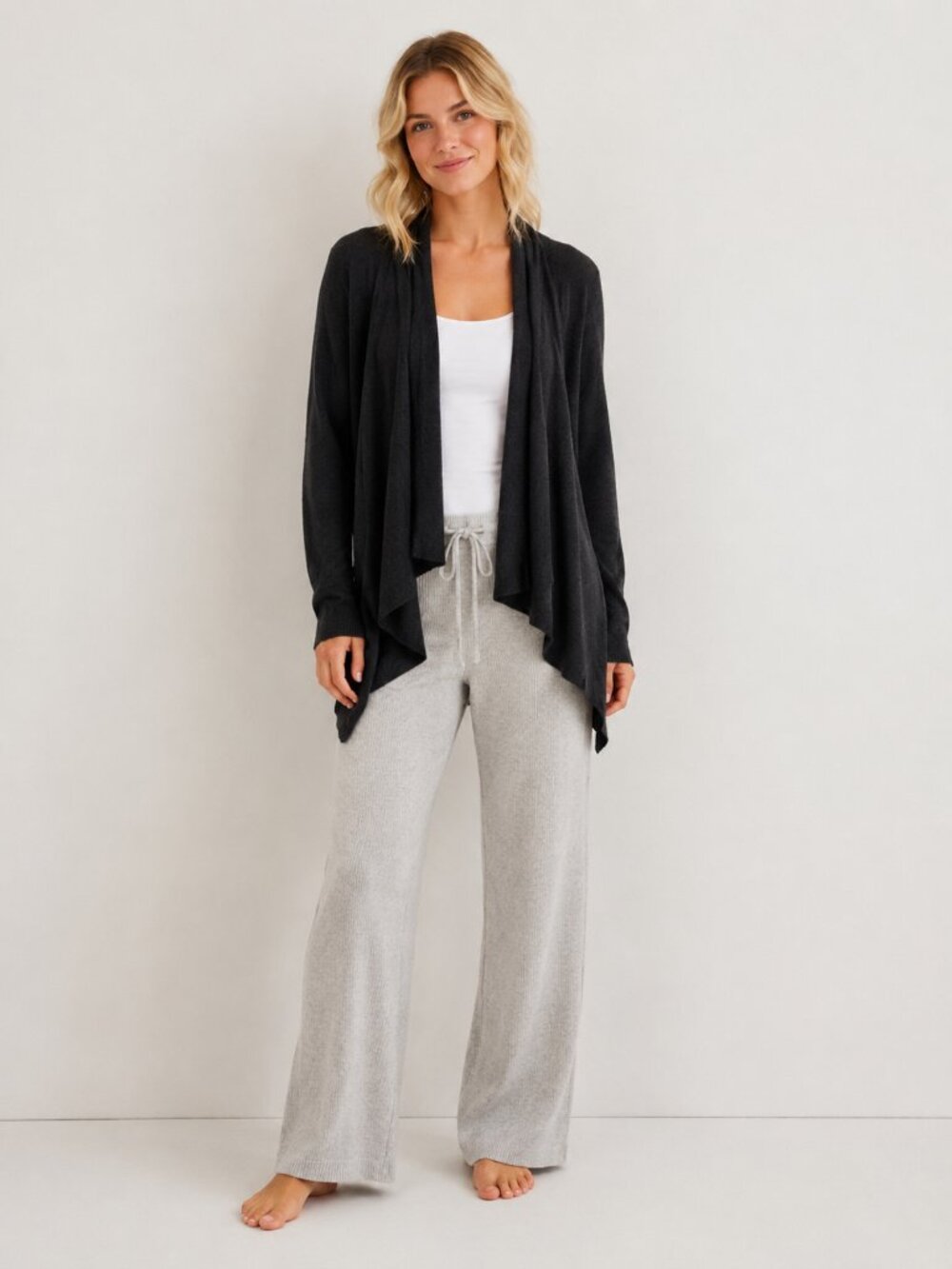 2/$30 Leith Open Front Longline Cardigan Heather Charcoal Small #A3898